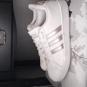 Adidas Cloudfoam rose gold and white sneakers 6